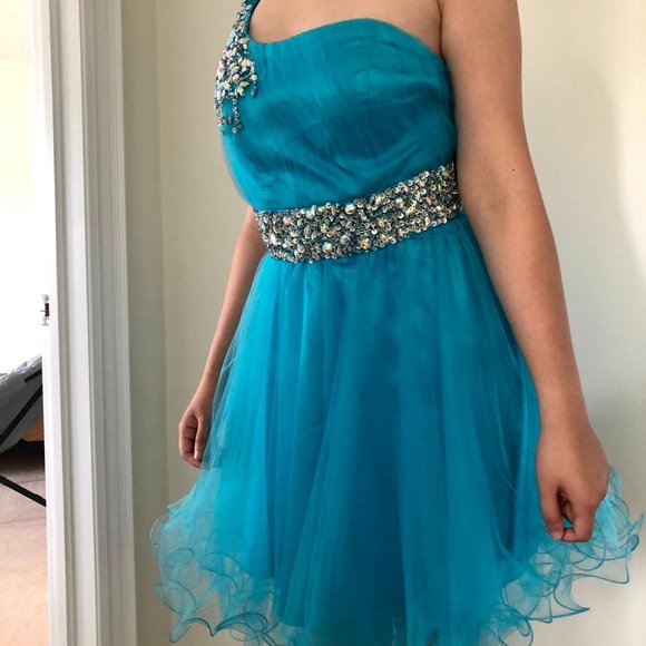 Blue Shining Rhinestone Short Prom, Cocktail Dresses - Picture 4 of 4